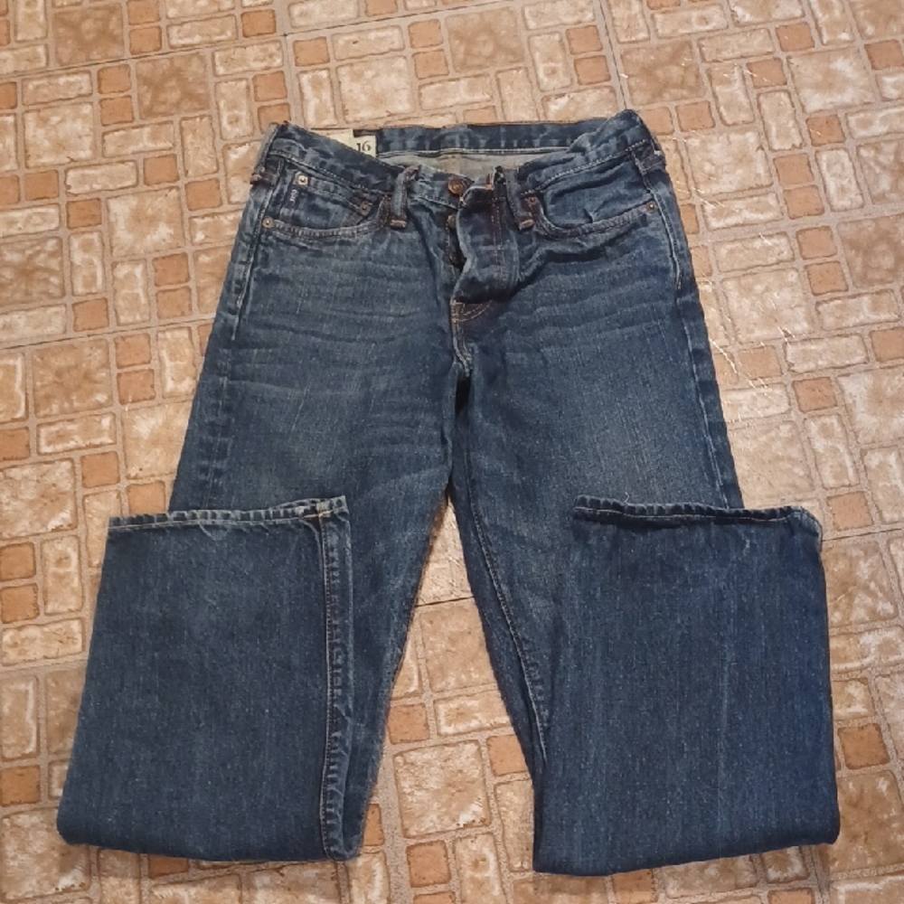 Classic Blue Denim Jeans Abercrombie 16 Slim 28x30 Button Fly
